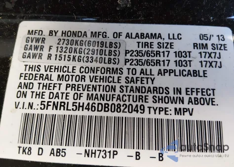 2013 Honda Odyssey Ex from USA, damaged, VIN 5FNRL5H46DB082049